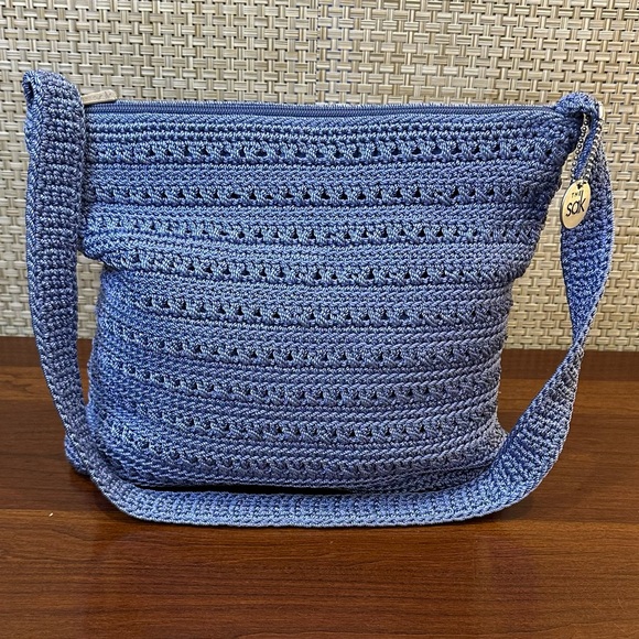 🌟HP🌟VTG 1990s-2000s The Sak Cornflower Blue Crochet Shoulder Bag - Picture 2 of 11